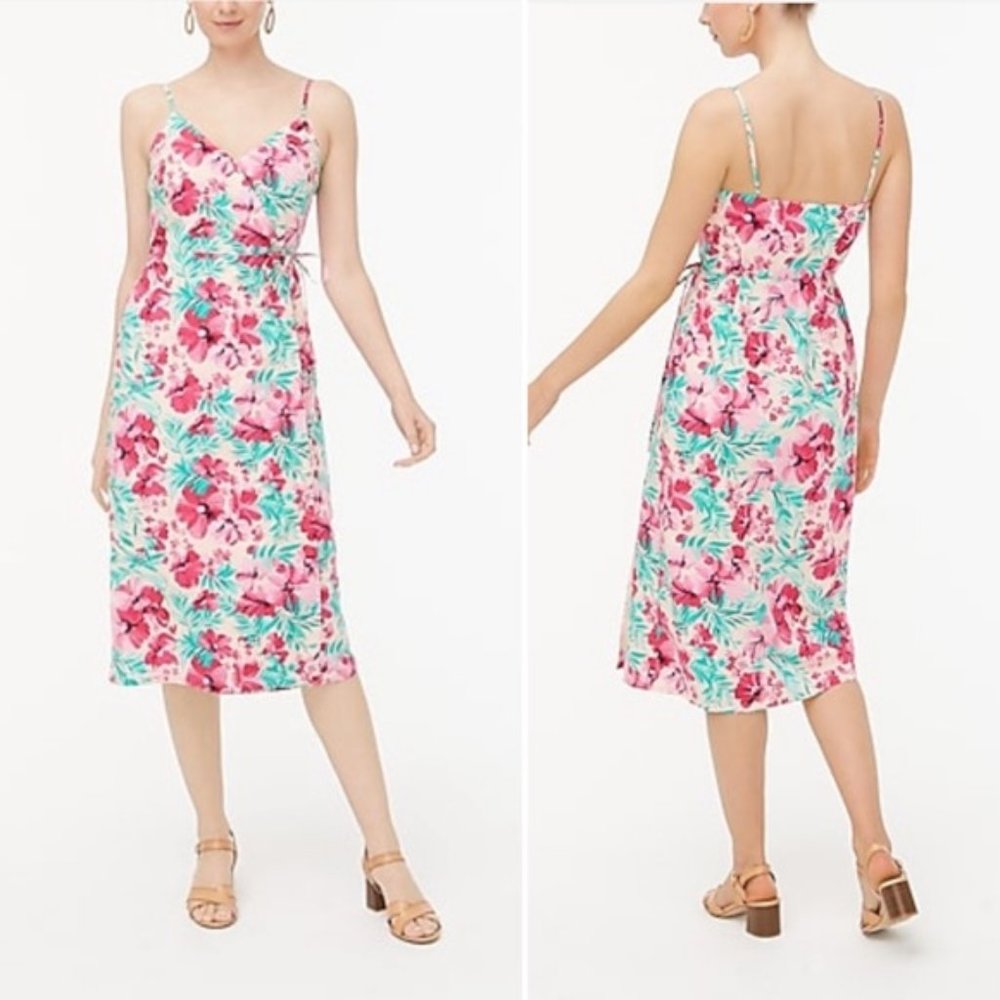 J. CREW Cotton Strappy Wrap Floral Dress